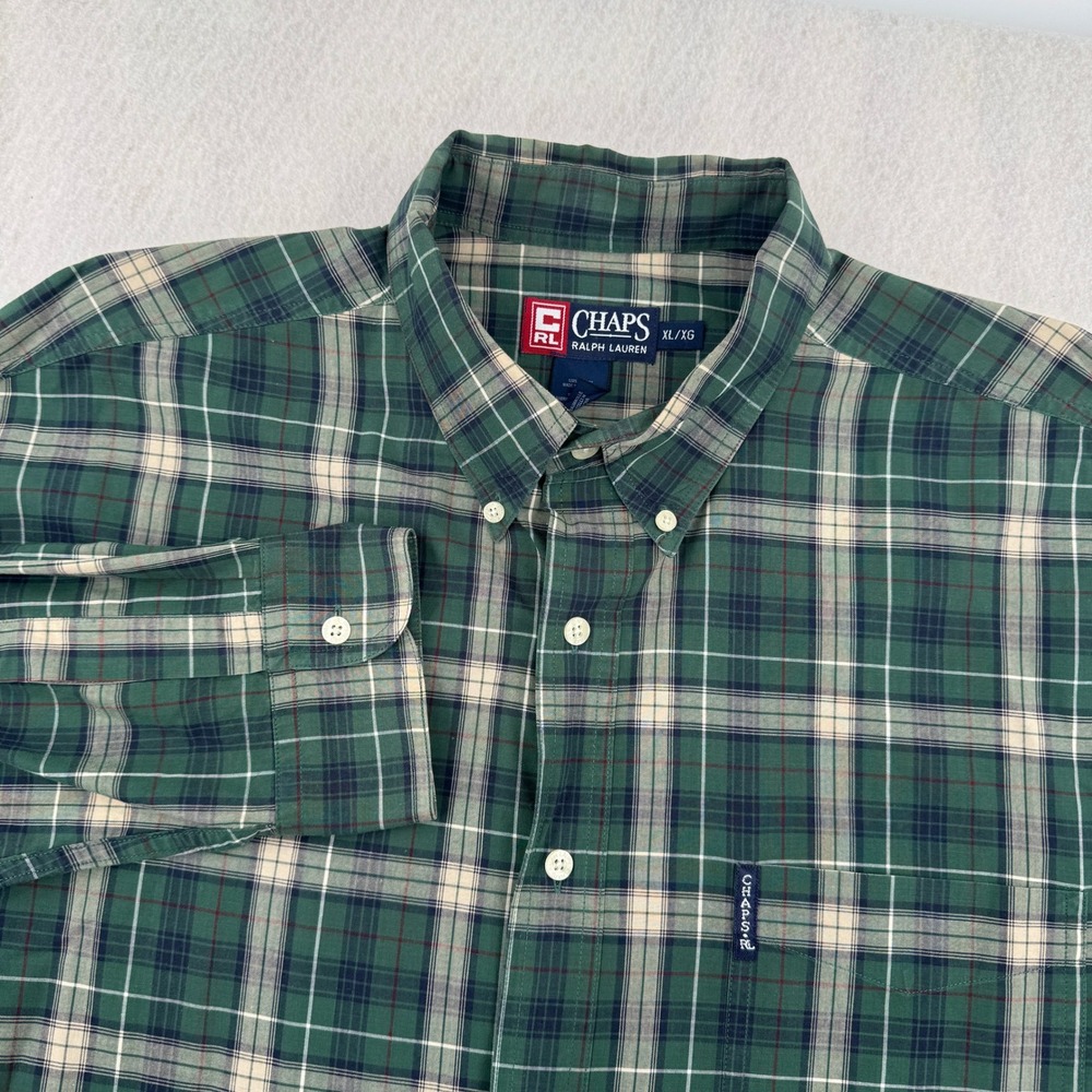 Vintage Chaps Ralph Lauren Mens XL Long Sleeve Button Down Green Plaid Casual